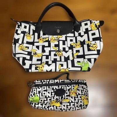Longchamp Pokemon Le Pliage LGP Pikachu Bag S Pouch Set Japan Limited Gebraucht