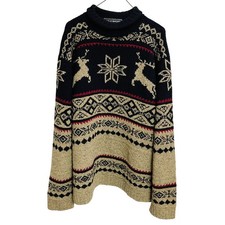 Vintage 90s Polo Sport Ralph Lauren Knit Wool Silk Fair Isle Reindeer Sweater L