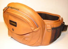 TUSHBABY Baby-Toddler Hip Carrier VEGAN LEATHER Cognac Multiple Pockets Straps