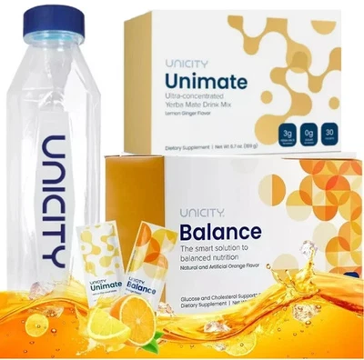 Unicity - Feel Great Pack Lemon Ginger Unimate & Orange Balance + 1 Bottle