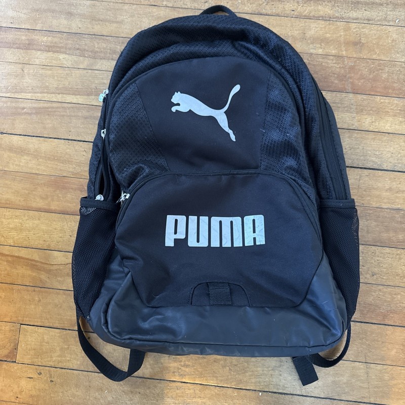 Puma Black school Backpack Bag reflective 3 zipper pockets and zipper logos 