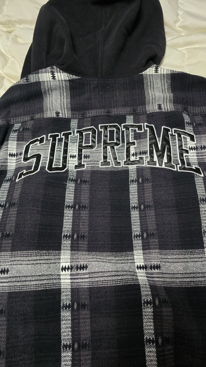 Supreme Hooded Jacquard Flannel Shirt - Black - Large | eBay