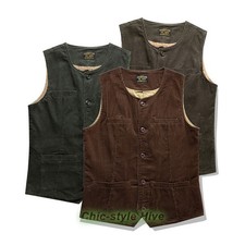 Men's Corduroy Vest Thickened Solid Color Vintage Multiple Pockets Waistcoat