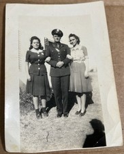 Vintage WWII Soldier In Uniform US Army With Two Women Military Snapshot