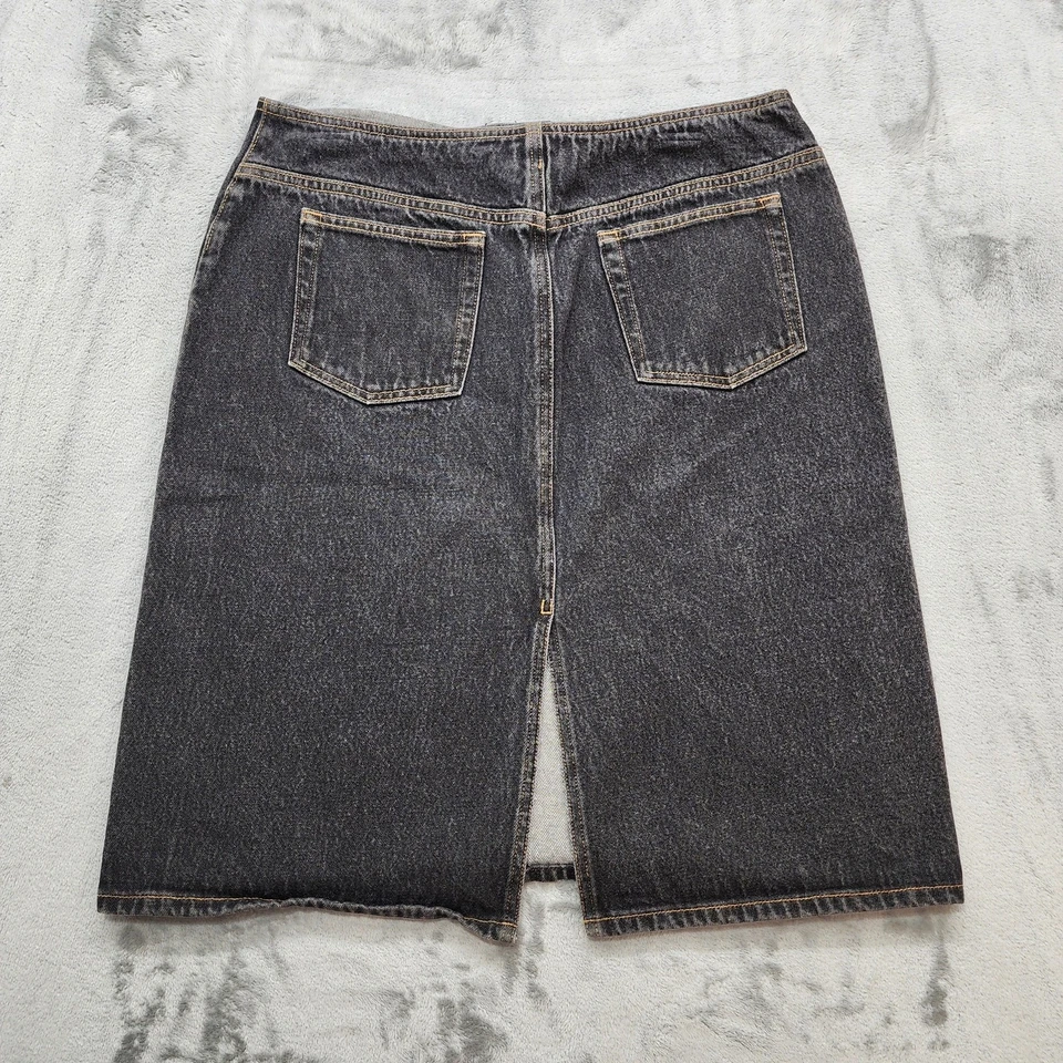 Vintage Ann Taylor LOFT Skirt Women 14 Faded Black Denim Pencil Back Slit Preppy - Image 3 of 4