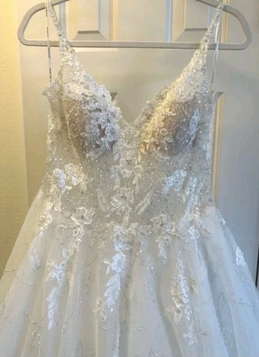 $1800 Pronovias 'Juliet' Embellished Tulle Wedding Dress Ivory Sz 12 Couture Lux - Image 4 of 4