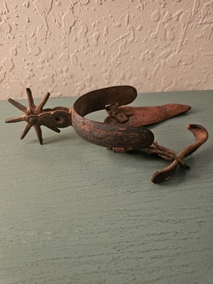 Antique Late 19th Century HandForged Spur W/Original Leather & Buckle Attatched