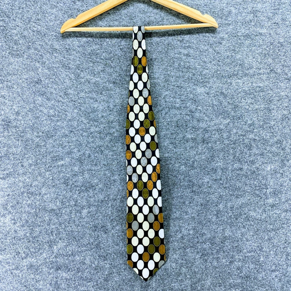 Gravata masculina Bachrach Itália verde amarelo marrom círculo 100% seda  - Imagem 2 de 4