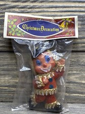 Vintage Christmas Decoration Clown Elf Red Suit Gold Trim 4"