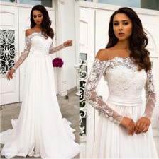 Stunning A Line Long Sleeves Lace Wedding Dresses Off The Shoulder Beaded