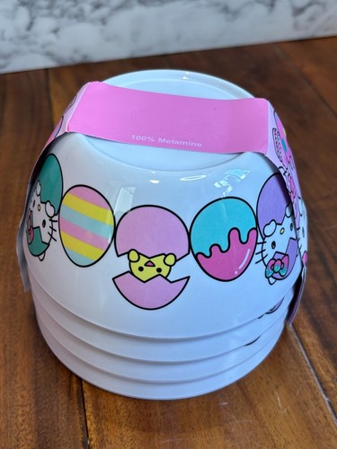 NWT Hello Kitty Easter Bunny Rabbit Eggs 100% Melamine Bowls 6" x 6" x 3" - Picture 7 of 11