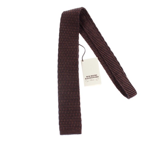 Maurizio Baldassari NWT 100% Wool Knit Neck Tie in Brown/Navy Pattern