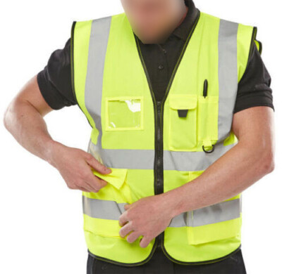 HI VIS VIZ WESTE HOCHSICHTBARE ARBEITSWESTE MIT HANDY- & AUSWEISTASCHEN GELB