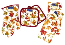 Fall Thanksgiving Leaves Kitchen Oven Mitt, Towels, Pot Holder ~ Set of 5