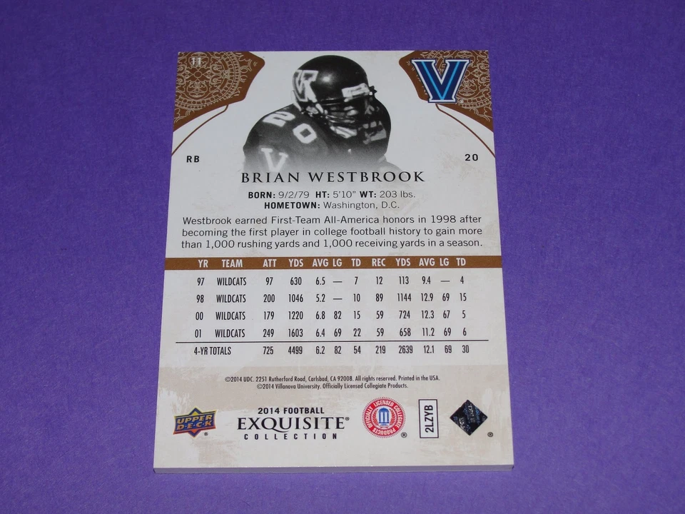 2014 Exquisite BRIAN WESTBROOK #11 Premium SP/75 Philadelphia EAGLES - Villanova - Image 2 of 2