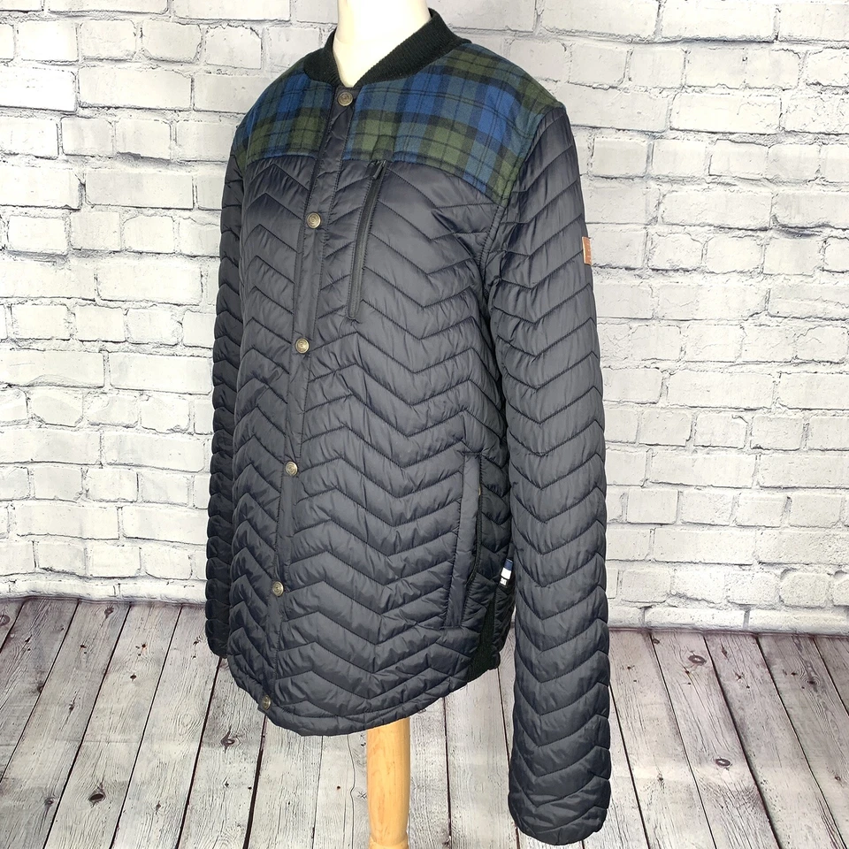 DC Snowboard Quilted Jacket Ladies Size Medium Tartan Blue Pop Button VGC - Image 2 of 4