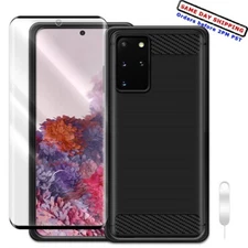 Bubble-Free Screen Protector Carbon Fiber Case for Samsung Galaxy S20+ SM-G986U