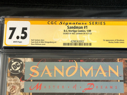 Sandman #1 1989 CGC 7.5 White Pages Signature Series Neil Gaiman 1st Morpheus - Picture 2 of 3
