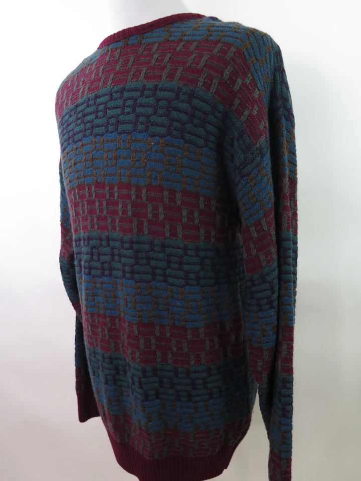 Pendleton Mens Pure Wool Green Red Blue Geometric Crewneck Sweater Large USA - Image 3 of 4