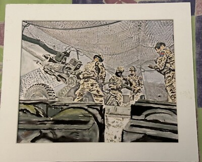 Aquarell Gemälde von Mark Leary bereitet sich darauf vor, ihre Waffe und Feuerpistole abzufeuern