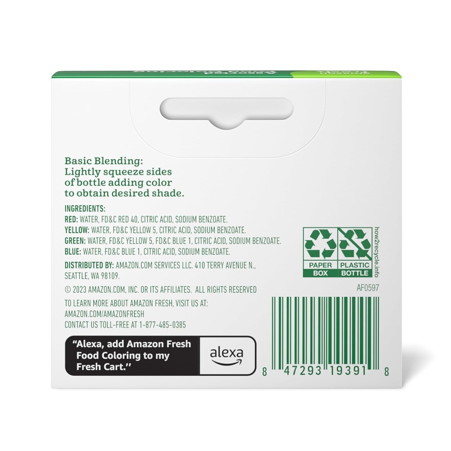 Amazon Fresh Assorted Food Coloring 4-Pack 1.2 Fl Oz (Happy Belly)