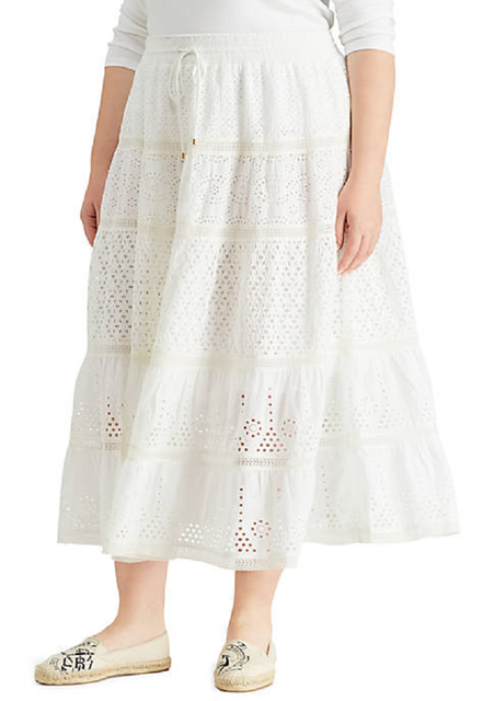 NWT RALPH LAUREN WHITE COTTON EYELET LONG SKIRT SIZE 1 X WOMEN $155 | eBay
