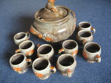 Bowleservice Punsch braun mit Weinmotiv/Rebenmotiv 10 Personen Steingut