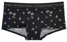 Victoria's Secret Logo Waist Cotton/Modal Boyshort Panty Black Floral S NEW