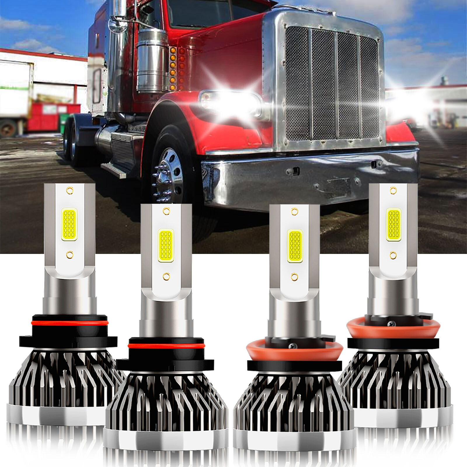 For Peterbilt 388 2015-2015 9005 H11 LED Headlight Bulbs High Low Beam Combo Kit