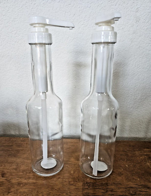 Set of 2 Target Coffee Bar Syrup Pumps Dispensers New Glass Bottles White NEW