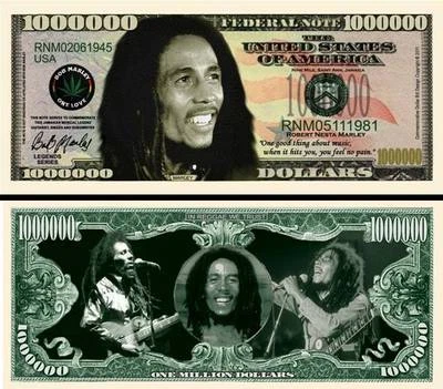 Bob Marley Million Dollar Bill Play Funny Money Novelty Note + FREE SLEEVE