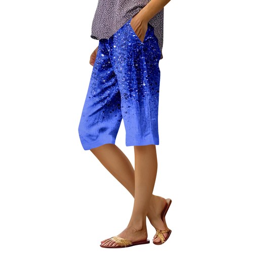 Women's Fashion Printed Pocket Elastic Waist Casual 5/10 Pants - Picture 19 of 39