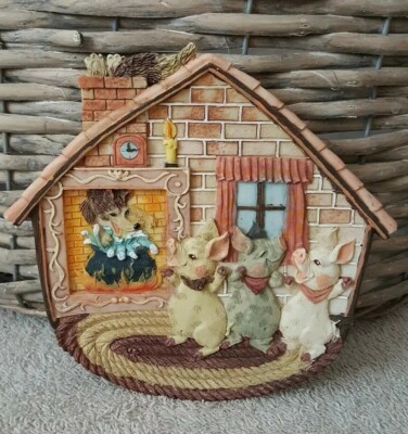 Vintage popular imports 1997 Big Bad Wolf And 3 little pigs plate Display Art