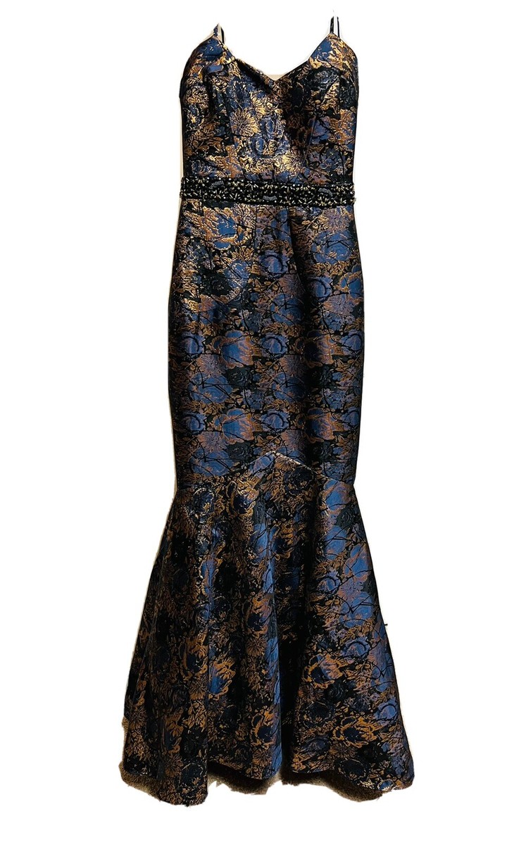 JS CollectionsMidnight Blue Embellished Jacquard Mermaid Gown Size -2 MRP :  945$ | eBay