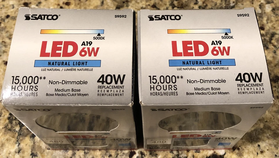 (2)- Satco Lumos Medium E26 Base - 6 Watt - 120 Volts - 5000 Kelvin - LED A19 - Image 2 of 3