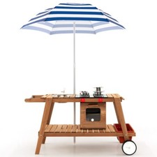 3 Over Year Old Toddler Set Play Pretend Kitchen Cart Wood w/ Sun Proof Umbrella