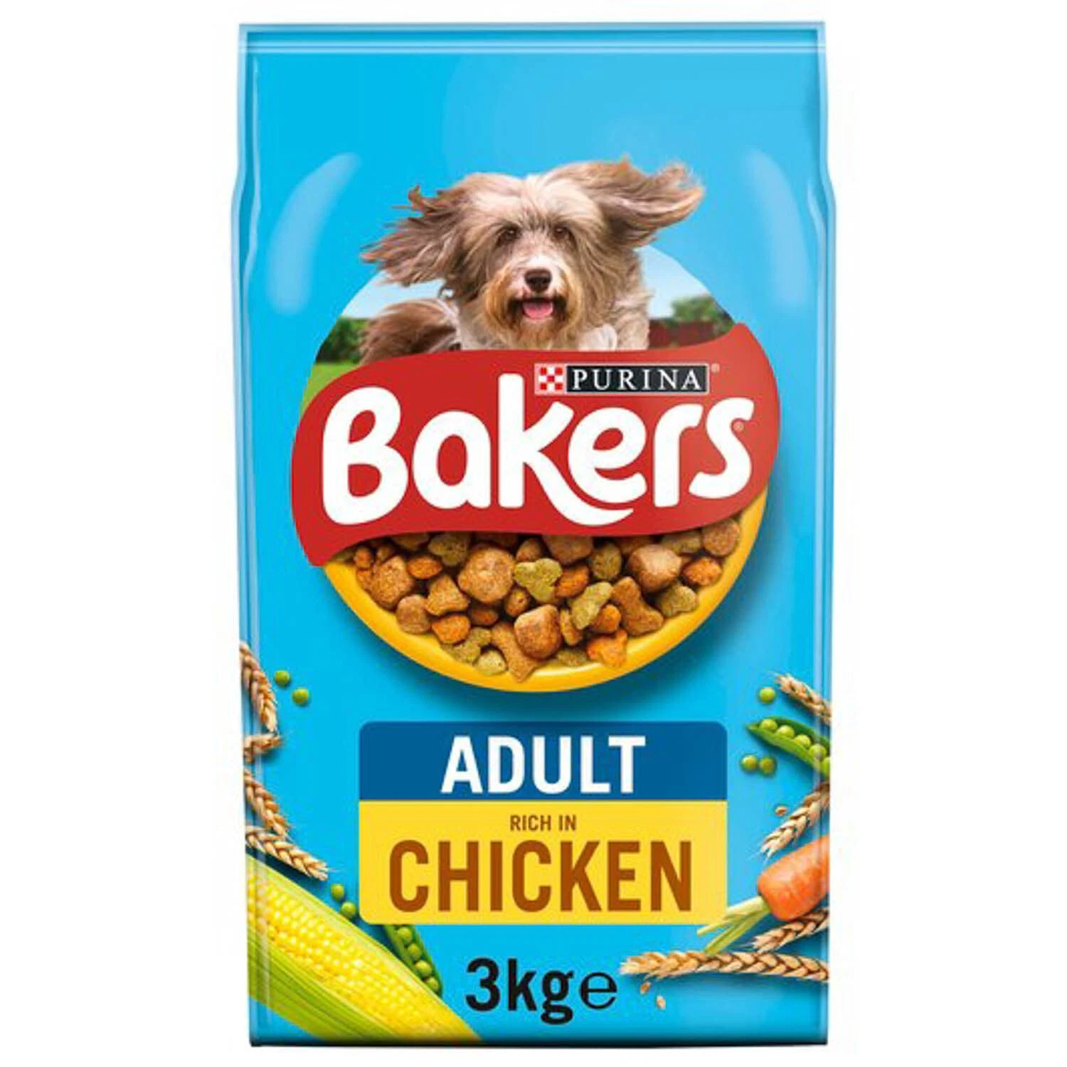 3kg Bakers Dog Food Dry Food For Active Working Adult Dogs - Chicken & Vegetable