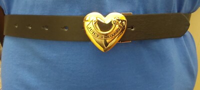 JUICY COUTURE BELT REVERSIBLE BLACK TO TAN WITH GOLD HEART BUCKLE