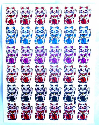 36 AUFKLEBER Sticker Winkekatze lucky cat Maneki Neko bunt Bogen = 13x10 cm