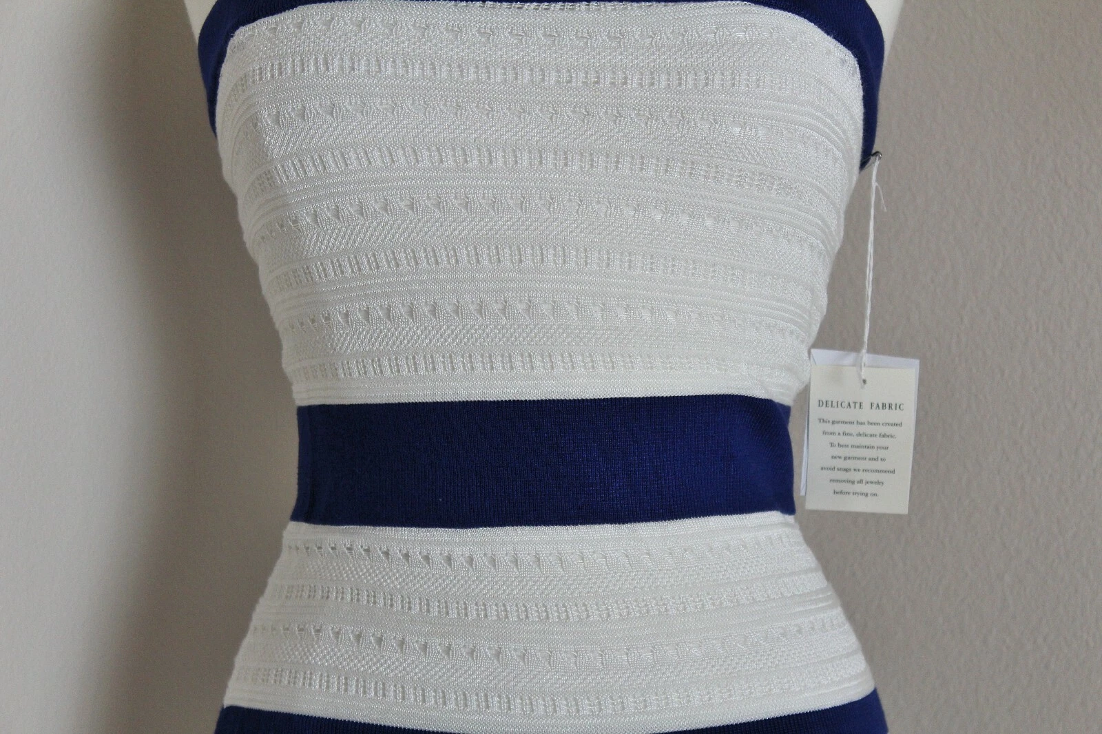 UNDERCOVER Maxi abito Victoria's Secret bianco pizzo blu righe maglia elasticizzata nuovo con etichette taglia S M