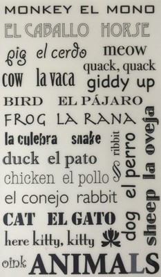 ANIMALS IN SPANISH/ENGLISH Rub-On Words(Approx.4.5''x 7.75'')Piggy Tails El Gato
