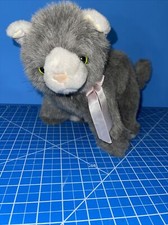 VTG Russ Plush Meow Meow Cat Kitten Stuffed Animal Gray White Purrs Squeaks