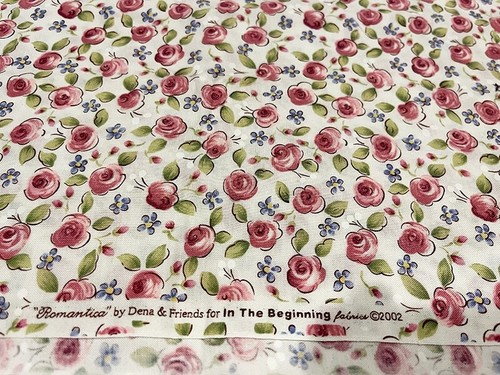 In The Beginning Romantica Fabric by Dena & Friends 2002 Pink Green Roses Cream - Picture 2 of 3