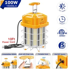 100W LED Temporary Work Light 5000K Industrial Construction Jobsite Lamp 15000LM