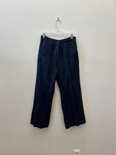 Reformation Navy Linen Blend Wide Leg Crop Pant 6