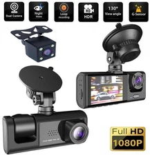 Car Dash Cam Dual Lens HD 1080P Front/Rear/Inside Video Recorder Camera G-sensor