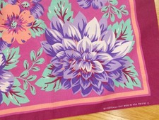 Vtg Antique PINK FLORAL PURPLE PEACH BURGUNDY Cotton Blend Biker BANDANA Hanky