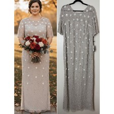Adrianna Papell Dress 16W Sequin Beaded Floral Wedding Guest Mother of Bride