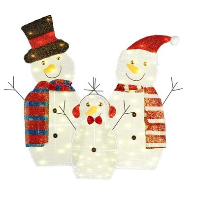 3-Pcs LED Christmas Snowman Yard Decor w/ 8 Modes