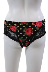 Antinea Lise Charmel Womens Floral Polka Lace Thong Black Size 14